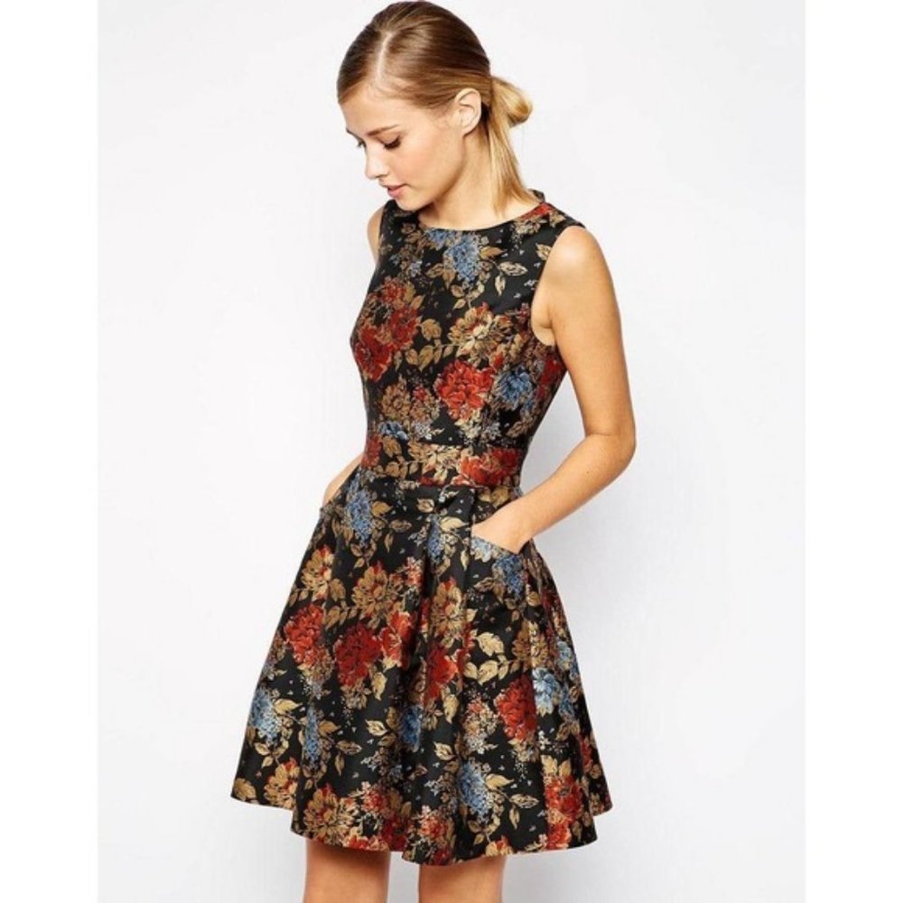Karen Millen Floral Brocade Dress Pockets